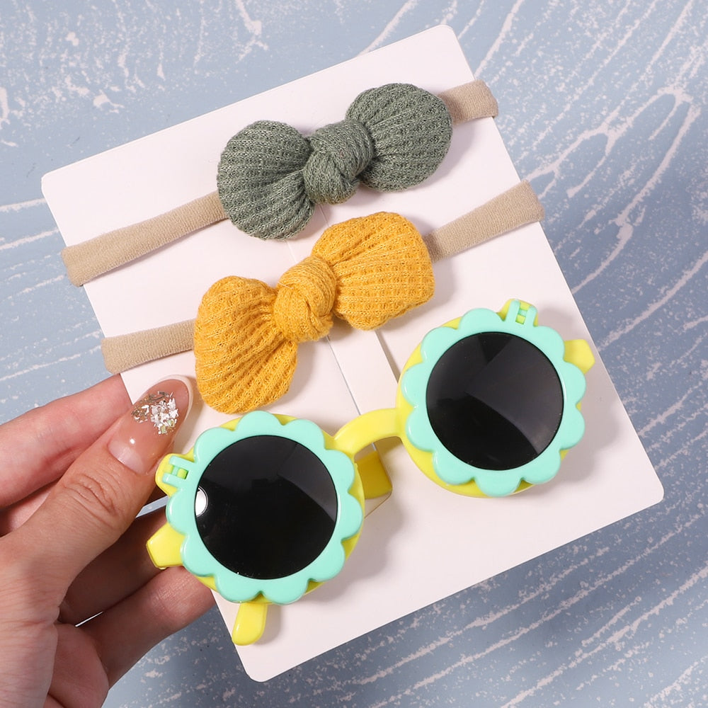 Vintage Kids Summer Bows Headband Round Sunglasses