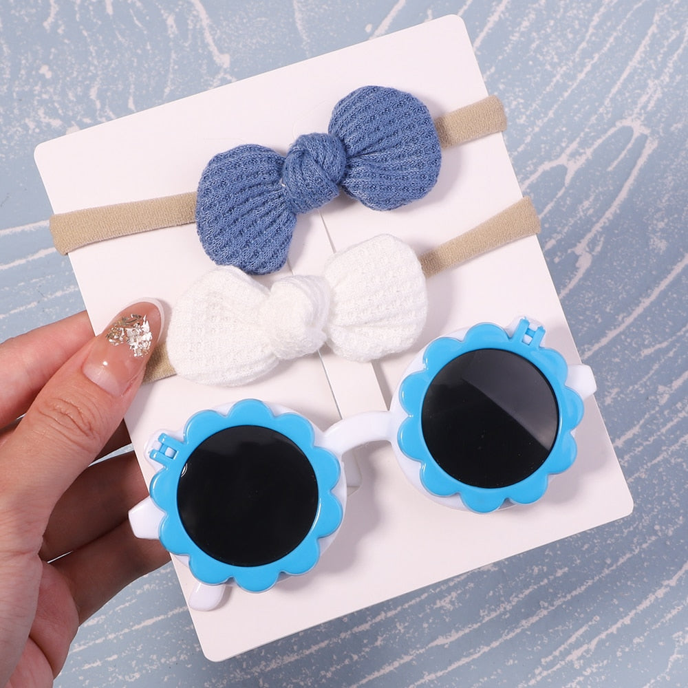 Vintage Kids Summer Bows Headband Round Sunglasses