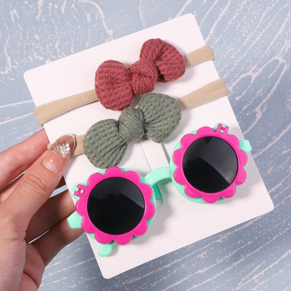 Vintage Kids Summer Bows Headband Round Sunglasses