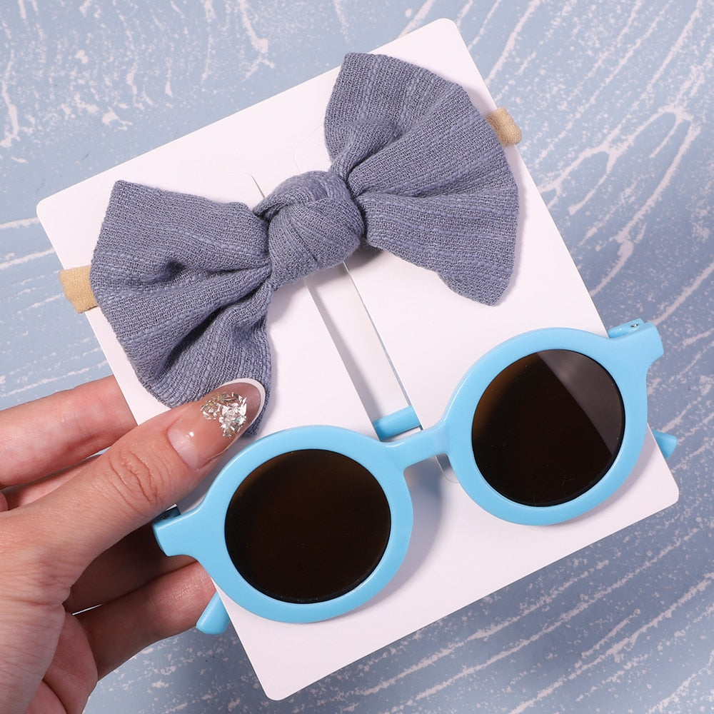 Vintage Kids Summer Bows Headband Round Sunglasses