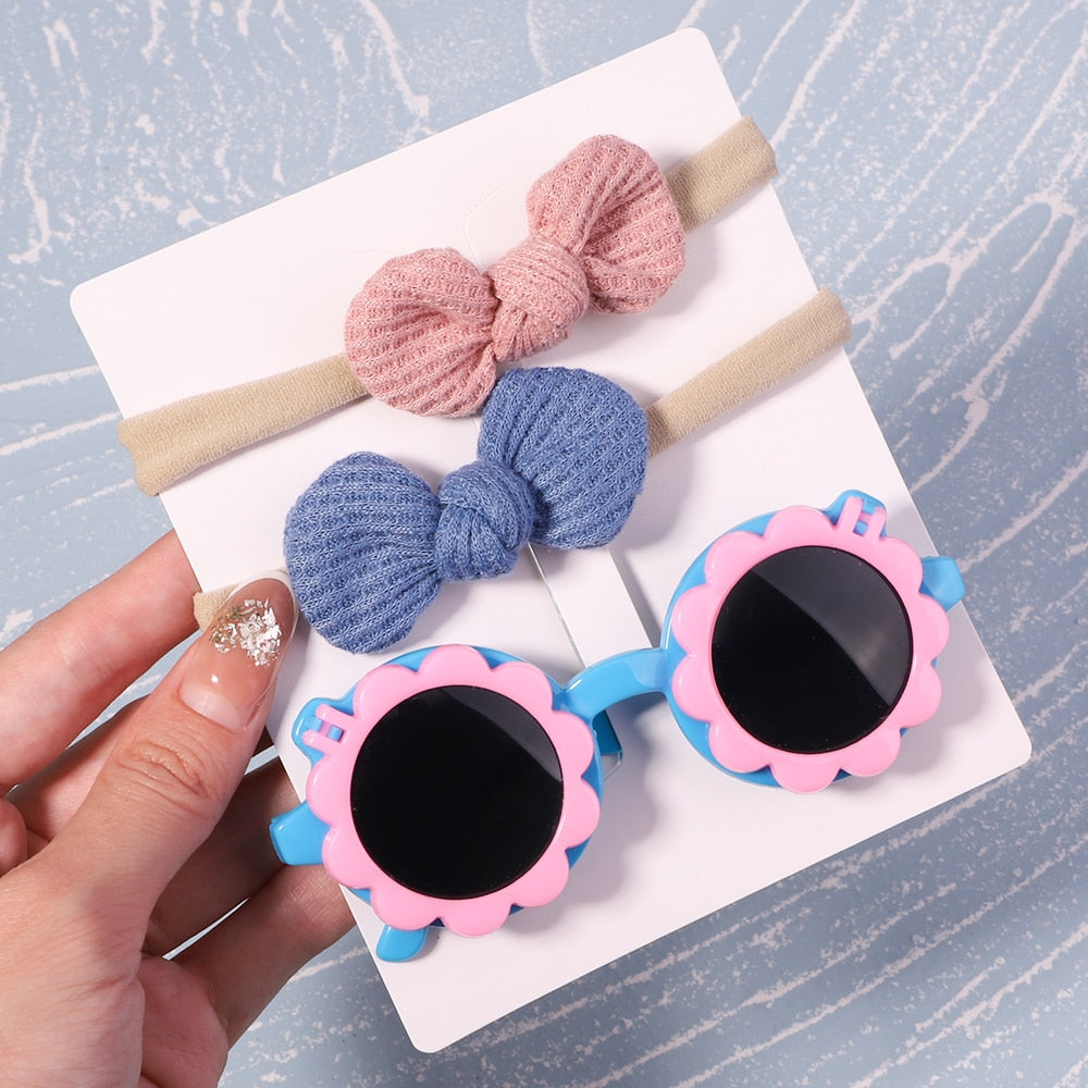 Vintage Kids Summer Bows Headband Round Sunglasses