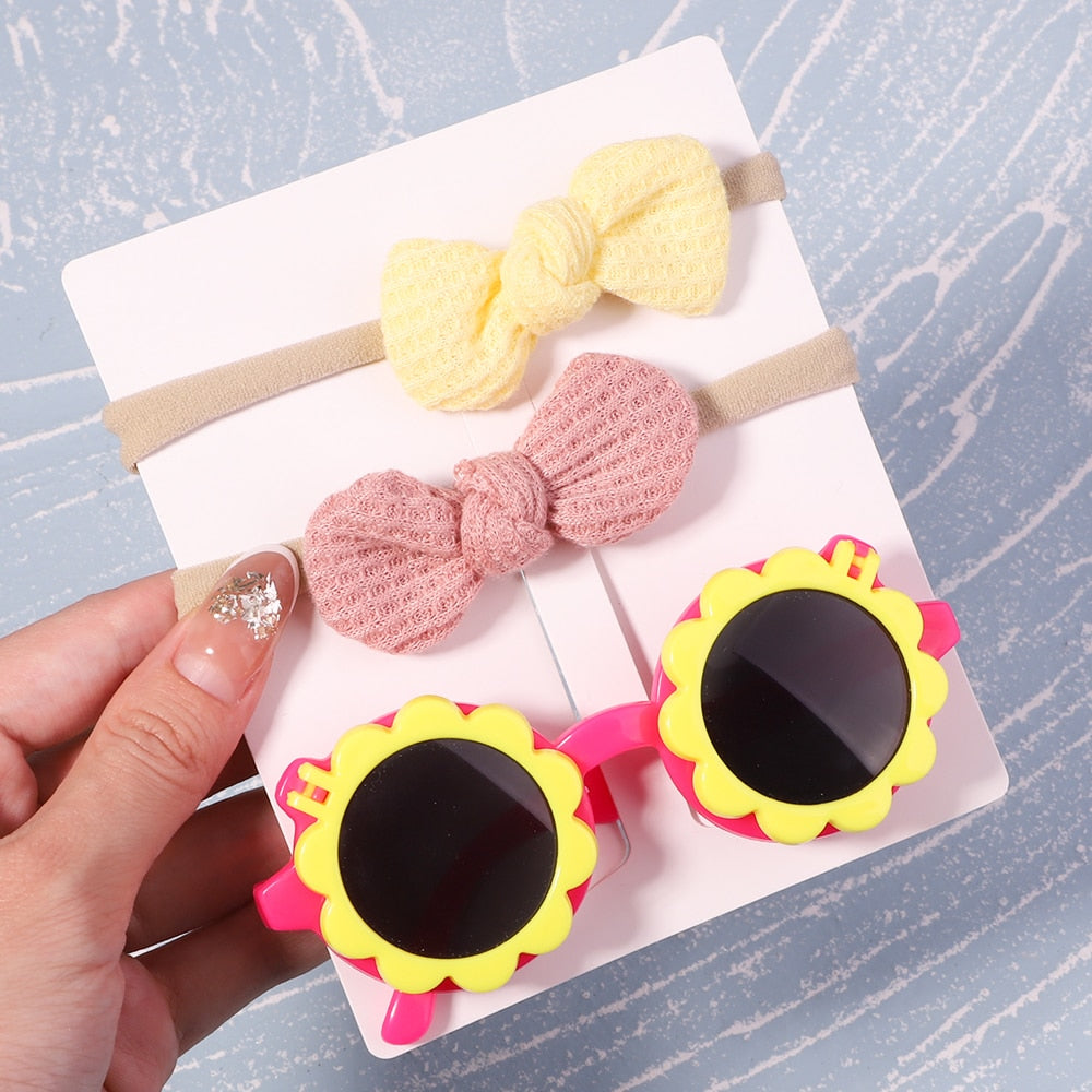 Vintage Kids Summer Bows Headband Round Sunglasses