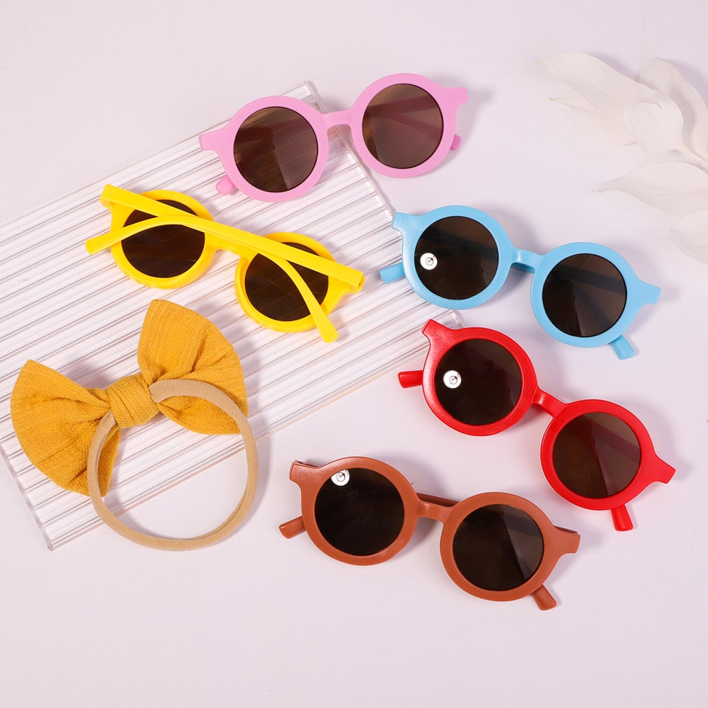 Vintage Kids Summer Bows Headband Round Sunglasses