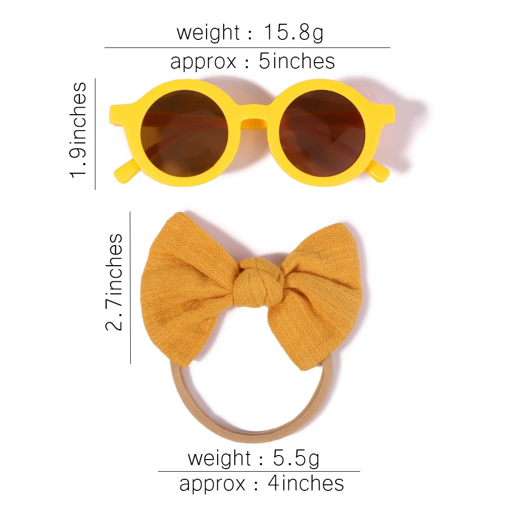 Vintage Kids Summer Bows Headband Round Sunglasses